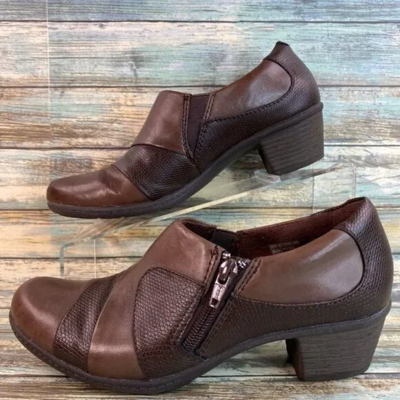 Earth?Origins Womens Brown Leather Ankle Booties Size 7.5M Monica Zip Block Heel - Picture 4 of 11